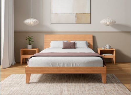 Bed with full headboard 140x190 & nightstands ACHILLE - Beech
