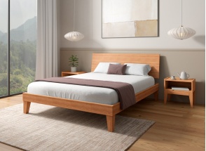 Letto con testiera piena 140x190 e comodini ACHILLE - Faggio