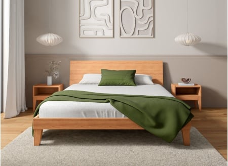 Bed with full headboard 160x200 & nightstands ACHILLE - Beech