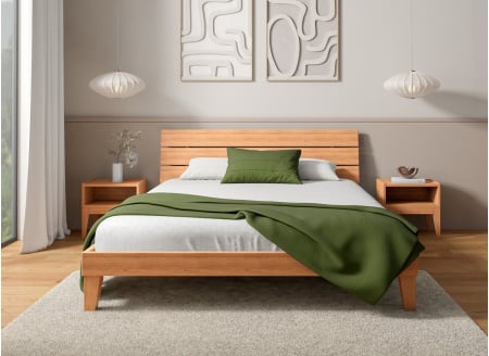 Bed with Trio Headboard 160x200 & Nightstands ACHILLE - Beech