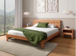 Bed met hoofdbord trio 160x200 & nachtkastjes ACHILLE - Beuk