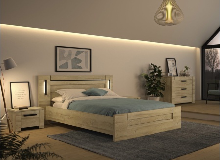 Lit double 140x190 avec tête de lit OSCAR Chêne - 3