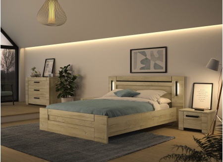 Lit double 160x200 avec tête de lit OSCAR Chêne - 2