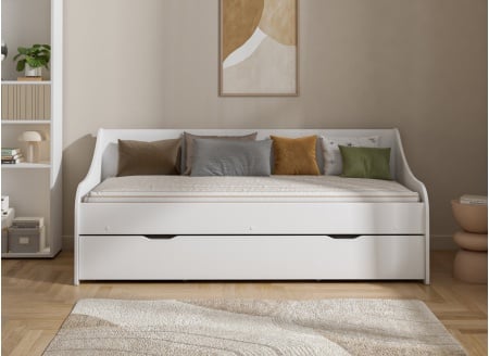 Lit gigogne 80x200 BERCY Blanc + 2 matelas - 2