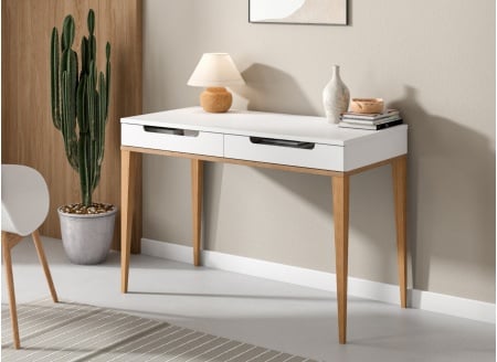 Bureau 2 tiroirs VOLT – Blanc/Bois - 1