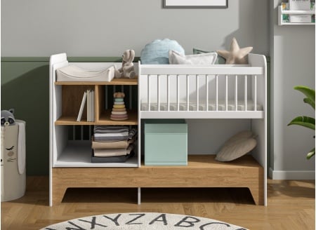 3-in-1 mitwachsendes Babybett BROOM - Weiß/Eiche