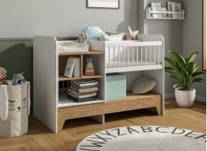 3-in-1 mitwachsendes Babybett BROOM - Weiß/Eiche