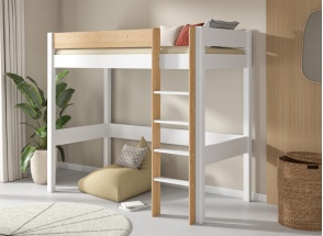 Hochbett 90x190cm aus massiver Kiefer HOYA - Weiß/Kiefer
