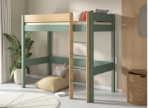 Lit mezzanine 90x190cm en pin massif HOYA Kaki - 1