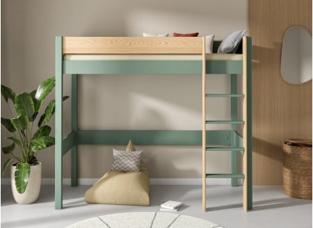 Hochbett 90x190cm aus Massivkiefer HOYA - Khaki/Kiefer