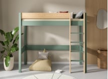 Lit mezzanine 90x190cm en pin massif HOYA Kaki - 2