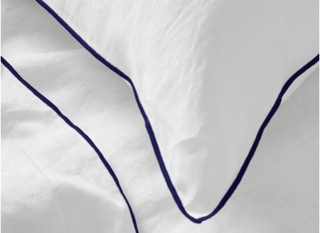 Set of 2 Pillowcases 100% Cotton with Piping - White and Navy Blue