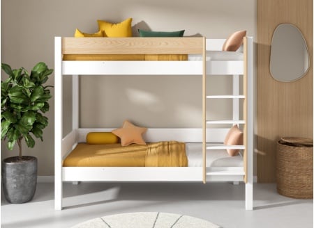 Letto a castello in pino massello 90x190 HOYA - Bianco/Pino