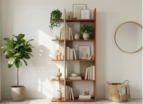 Libreria 5 ripiani RIVER - Terracotta/Rovere