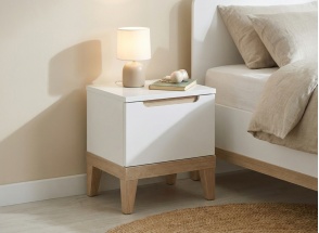 Comodino con cassetto VOLT – Bianco/Faggio