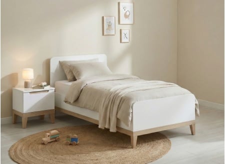 Lit enfant 90x200 VOLT  – Blanc/Hêtre - 1