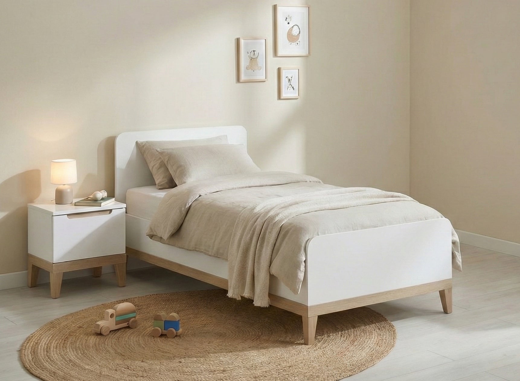 Lit enfant 90x200 VOLT  – Blanc/Hêtre - 1