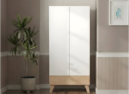 Armoire 2 portes 1 tiroir HAXO – Blanc/Pin - 1