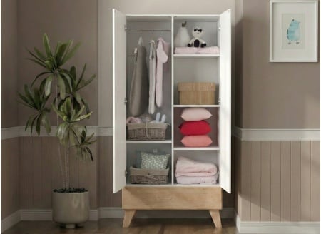 HAXO 2-türiger Schrank mit 1 Schublade – Weiß/Kiefer