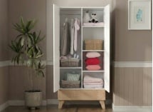Armoire 2 portes 1 tiroir HAXO – Blanc/Pin - 2