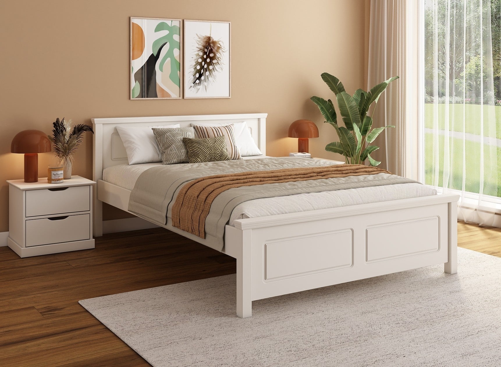 Cama doble 160x200 con cabecero ROMANE - Blanco