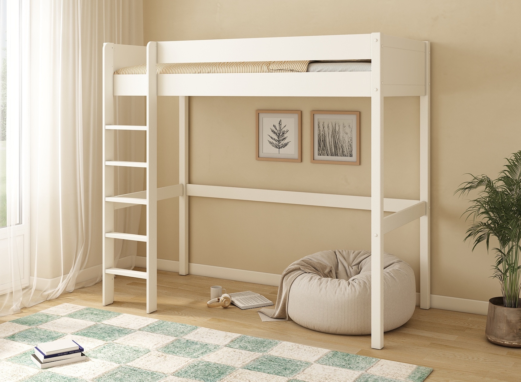 Cama alta 90x190 ARTHUS - Blanco
