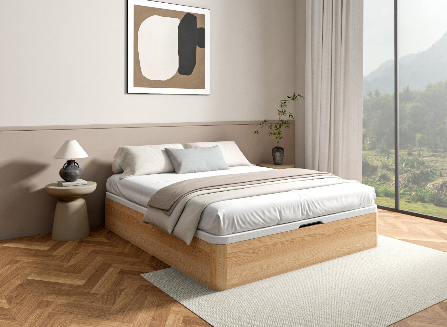 Storage bed 160x200 solid wood HOYA - Pine