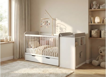 Mitwachsendes Babybett 70x140 HYDRO - Weiß/Leinen