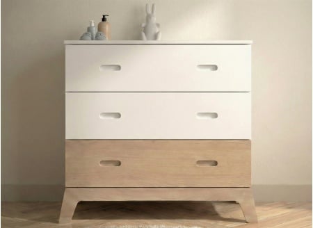 Commode 3 tiroirs EKKO – Blanc/Chêne - 1