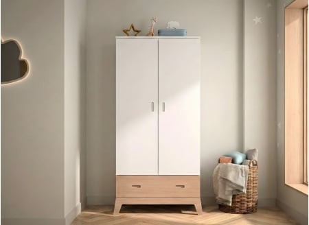 Armario 2 puertas 1 cajón EKKO – Blanco/Roble
