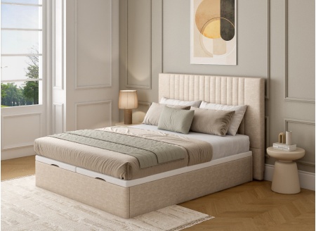 Gestoffeerd hoofdbord in gegranuleerde stof ALOE - Crème