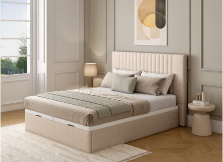 Testata del letto imbottita in tessuto goffrato ALOE - Crema