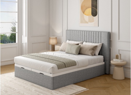 Gestepptes Kopfteil aus genarbtem Stoff ALOE - Hellgrau