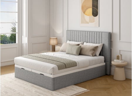 Tête de lit matelassée en tissu grainé ALOE - Gris clair - 4