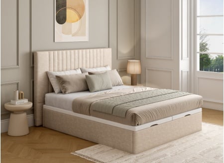 Lit coffre 160x200 avec tête de lit ALOE - Crème - 1