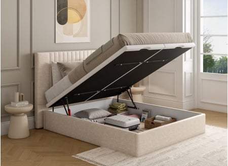 Lit coffre 160x200 avec tête de lit ALOE - Crème - 2