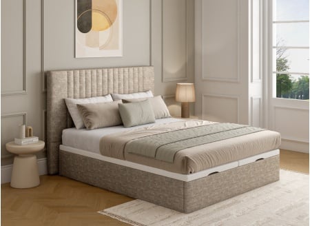 Lit coffre 160x200 avec tête de lit ALOE - Beige - 1