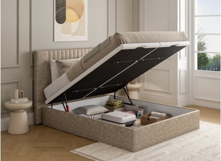 Cama canapé 160x200 con cabecero de tejido granulado ALOE - Beige