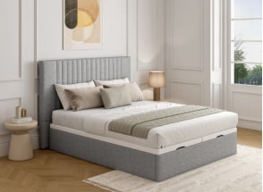 Lit coffre 160x200 avec tête de lit en tissu grainé ALOE - Gris clair