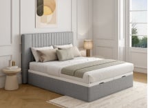 Lit coffre 160x200 avec tête de lit ALOE - Gris clair - 1