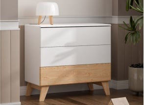 Commode 3 tiroirs HAXO – Blanc/Pin