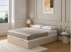 Letto contenitore 140x200 in tessuto granulato ALOE - Crema