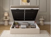 Lit coffre 140x200 en tissu grainé ALOE - Crème - 4