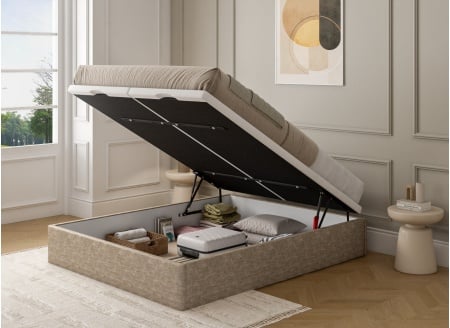 Lit coffre 140x200 en tissu grainé ALOE - Beige - 2