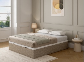 Letto contenitore 140x200 in tessuto granulato ALOE - Beige