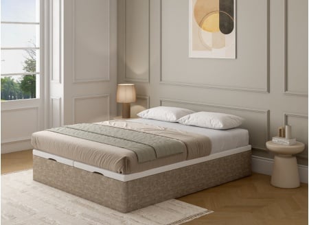 Lit coffre 140x200 en tissu grainé ALOE - Beige - 1