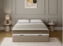 Lit coffre 140x200 en tissu grainé ALOE - Beige - 3