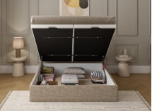 Lit coffre 140x200 en tissu grainé ALOE - Beige - 4