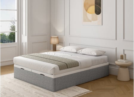 Lit coffre 140x200 en tissu grainé ALOE - Gris clair - 1