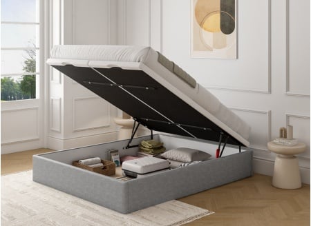 Boxspringbed 140x200 in gegranuleerde stof ALOE - Lichtgrijs